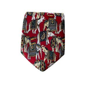 Rene Chagal Red‎ Elephant Print Hand Made 100% Silk Neck Tie Novelty Neckwear